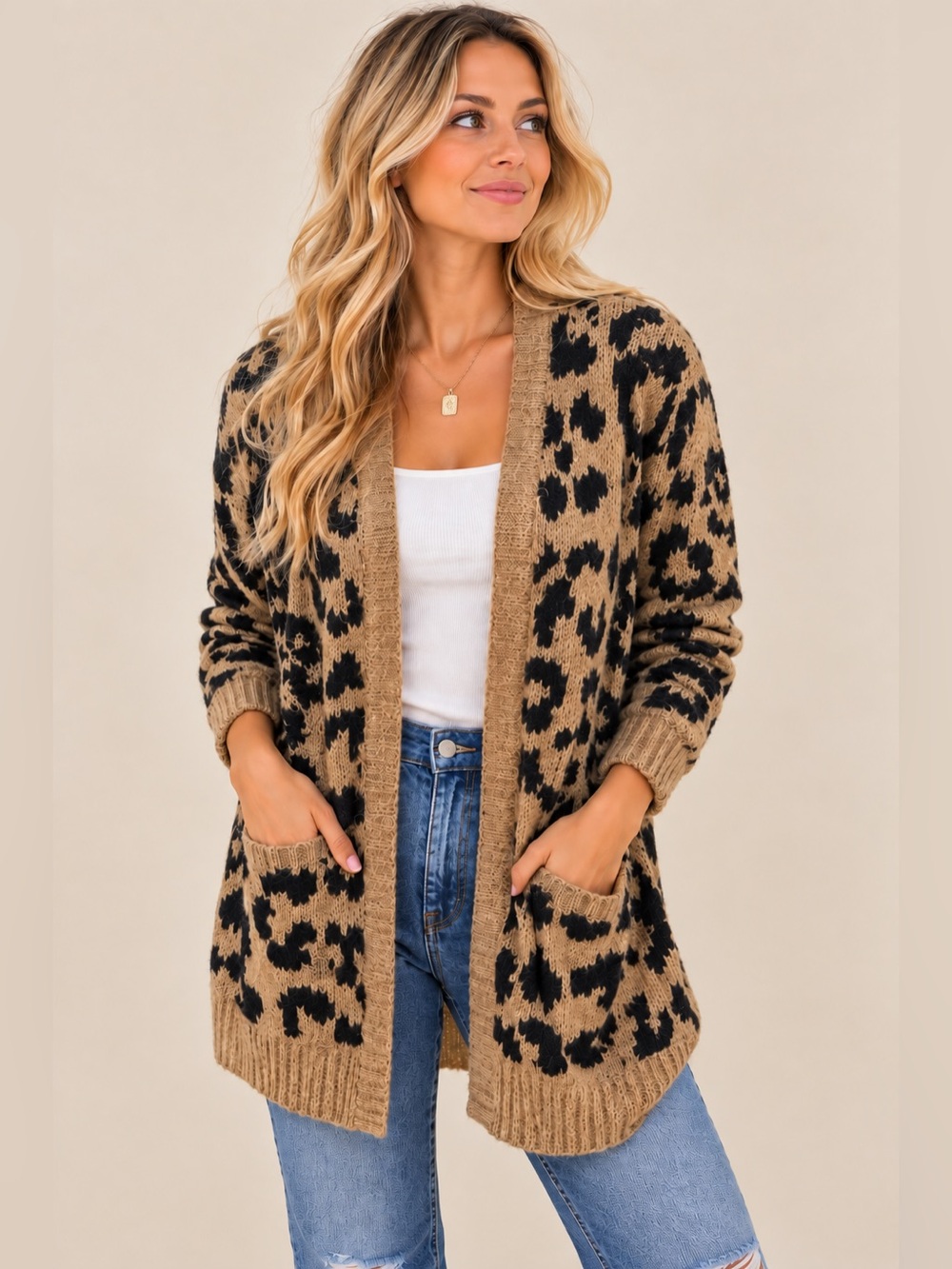Abercrombie & Fitch Leopard Print Cardigan Sweater XS Tan Black